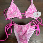 Boutique Pink With White Lace String Bikini Set  Photo 0