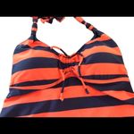 Motherhood Maternity  Navy Orange Stripe Tankini Top M Ruched Sides Shelf Bra Photo 2