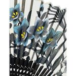 Vintage Folding Hand Fan Black Beautiful Hand Painted Flowers Delicate Fabric Photo 4