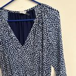 Ramy Brook Ramy Brooke Long Sleeve V-Neck Smocked Drop Waist Blue Abstract Dress Small Photo 8