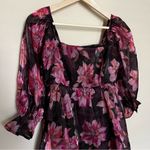 Pink and Black Floral Organza Babydoll Mini Dress Size M Photo 1