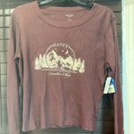 Altar'd State Burgundy Long Sleeve Tee with Mountain Graphic size XL Photo 6