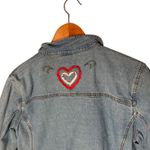 Crystal Kobe Denim Jacket‎ Size L Beaded Heart Streetwear Statement Piece y2k Blue Size L Photo 3