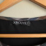 XINOUYILI Black Cable Knit Plaid Lettuce Hem Sweater Dress With Pockets Size L? Size L Photo 2