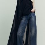 ZARA Black Velvet Long Semi Sheer Cape Poncho Jacket Photo 4
