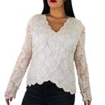 Laurence Kazar 1980s Vintage Pink Pearl Beaded Lace Long Sleeve Blouse Small Photo 1