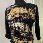 Vintage Y2K 2000s Venice Italy print beaded long sleeve shirt size small Brown Photo 0