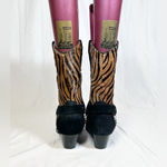Vintage Black Suede Zebra Print Star Studded Stirrup Cowgirl Western Boots~9~ Photo 4