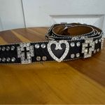 Nocona leather rhinestone hearts crosses belt size large Black Photo 2