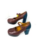 Fly London  ERIL Platform Pumps Cognac & Navy Leather Retro 70s Chunky Heel 38 Photo 2