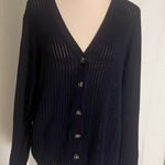 J.Crew XL Navy 100% Cotton Open Knit V-Neck Button Cardigan Sweater Photo 0