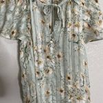 H&M  Light Green Floral Tie Neck Blouse 10 Photo 3