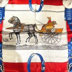 Vintage Equestrian themes print RED /BLUE oversize hand rolled silky Scarf 35/35 Multiple Photo 1