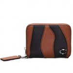 Coach Zip Around Wallet In Wavy Stripe Upcrafted Leather Black/Saddle NWT Photo 0