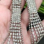 Vintage Unsigned Pavé Clear Rhinestones Drop Fringe Runway Statement Earrings Photo 11