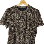 J.Crew J. Crew Leopard Print Blouse Small A0549 Smocked Waist Short Sleeve Black Tan Photo 2