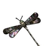 Sterling Silver Iridescent Mother of Pearl Dragonfly Brooch Marked Purple Photo 7