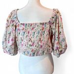 Abercrombie & Fitch Pink Floral Puff Sleeve Crop Top Size Large Photo 1