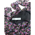 ZARA NWOT Size M Women's Black Floral Ruffle Mini Dress With Tie Back Sleeveless Photo 5