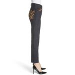 $695 Michael Kors Collection Calf Hair Straight Jean Dark Wash Animal Print EUC Blue Size 4 Photo 3
