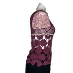 CROCHETED Lace Short Sleeve Top Mixed Stitch Burgundy Pink Photo 2