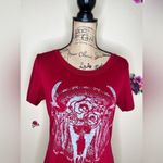 Cheekys Western Skull Feathers & Flowers Maroon Red Short Sleeve T Shirt Size M Size M Photo 1
