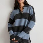 Madewell  Rugby Striped Oversized Charcoal Blue Polo Sweater Size XS Photo 0