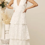 Lulus  Molinetto White Lace Ruffled Tiered Sleeveless Maxi Dress Photo 0