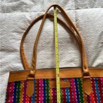 Vintage Vibrant Multicolor purse with Tan Leather Trim Red Photo 3