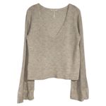 Free People ‎ Starman Cream Ribbed Bell Sleeve V Neck Pullover Sweater L Photo 2