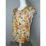 Women’s Linen Blend Floral Tie Front Blouse Top Large Tan Photo 2