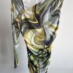 ZARA Green printed tulle top asymmetric sleeves & neckline Medium Photo 1