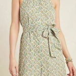 Anthropologie  Sage Green Palm Leaf‎ Print Maddie High Neck Halter Short Romper M Photo 0