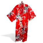Oriental Village Silk Collection Floral Red Kimono Robe OS Size undefined Photo 1