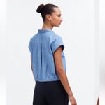 Madewell  Classic Blue Denim cropped button down short sleeve blouse Photo 1
