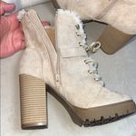 EXPRESS Beige Heeled Boots with Faux Fur Photo 6