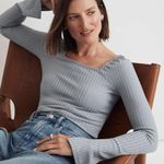 Madewell Ribbed Square-Neck Long-Sleeve Tee, Size M Photo 1