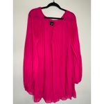 Line and Dot Hot PInk Pleat Swing Dress Peasant Drawstring Neckline Long Sleeves Sz Medium Photo 6