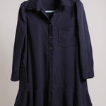 Tuckernuck  Navy Blue Shirt Dress Ruffle Hem Button Front Long Sleeve Size M Photo 0