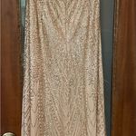 Luxxel Gold Tulle Spaghetti Strap Formal Maxi Gown- Small Photo 6