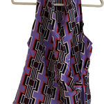 Trina Turk  Tank Top Medium Faux Wrap Silk Purple Red Abstract Print Racerback Photo 0