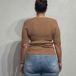 White House | Black Market Brown Ribbed Short Sleeve Top Sz M Photo 8