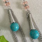 Boutique Silver Dangle Earrings With Turquoise Stone and Glass Beads Photo 3