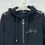 BCBGMAXAZRIA Vintage Women’s Zip Up Hoodie Jacket Rhinestones Crochet Boho Sz M Photo 2