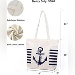 Anchor‎ Canvas Tote Bag with an Inner Pocket Top Zipper Blue Photo 3