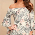 Lulus Sun-Drenched Daydream Beige Floral Print Off-the-Shoulder Dress Size XS Photo 2