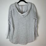 Dress Barn Sunday | Oatmeal V-Neck Hooded Sweatshirt With Floral Embroidery | XL Photo 1