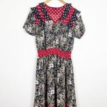 Vintage Diane Freis Floral Polka Dot Midi Dress Maximalist Lightweight Ruffle Black Size M Photo 0