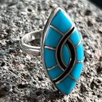 Native American Zuni Channel Inlay Turquoise Sterling Silver Ring by Amy Wesley Blue Size 6 Photo 10