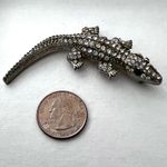 Silver Rhinestone Alligator Brooch Green eyes Photo 3